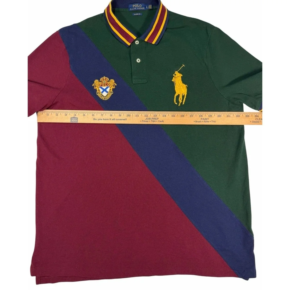Polo Ralph Lauren Men's Big Pony Crest Polo Classic Fit Tri-Color Shirt Large